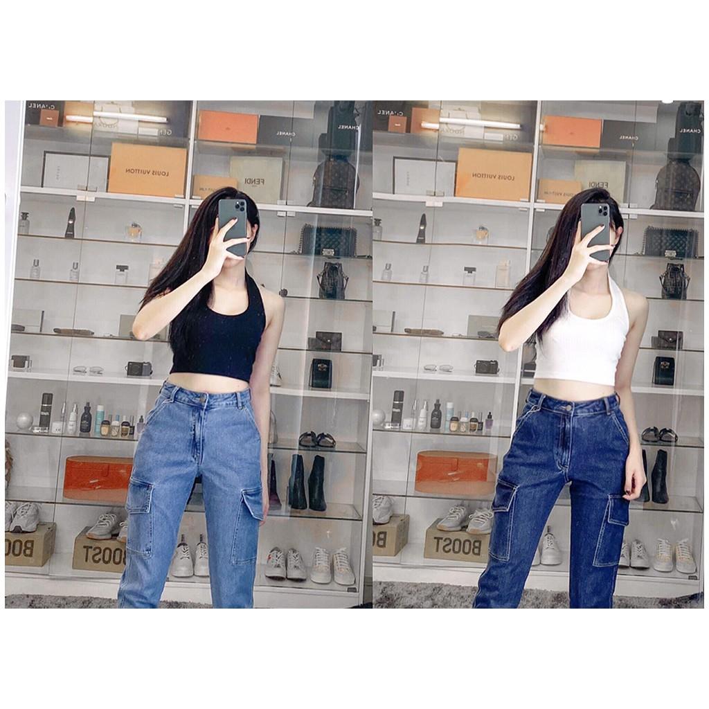 Áo yếm nữ croptop thun tăm màu đen / màu trắng