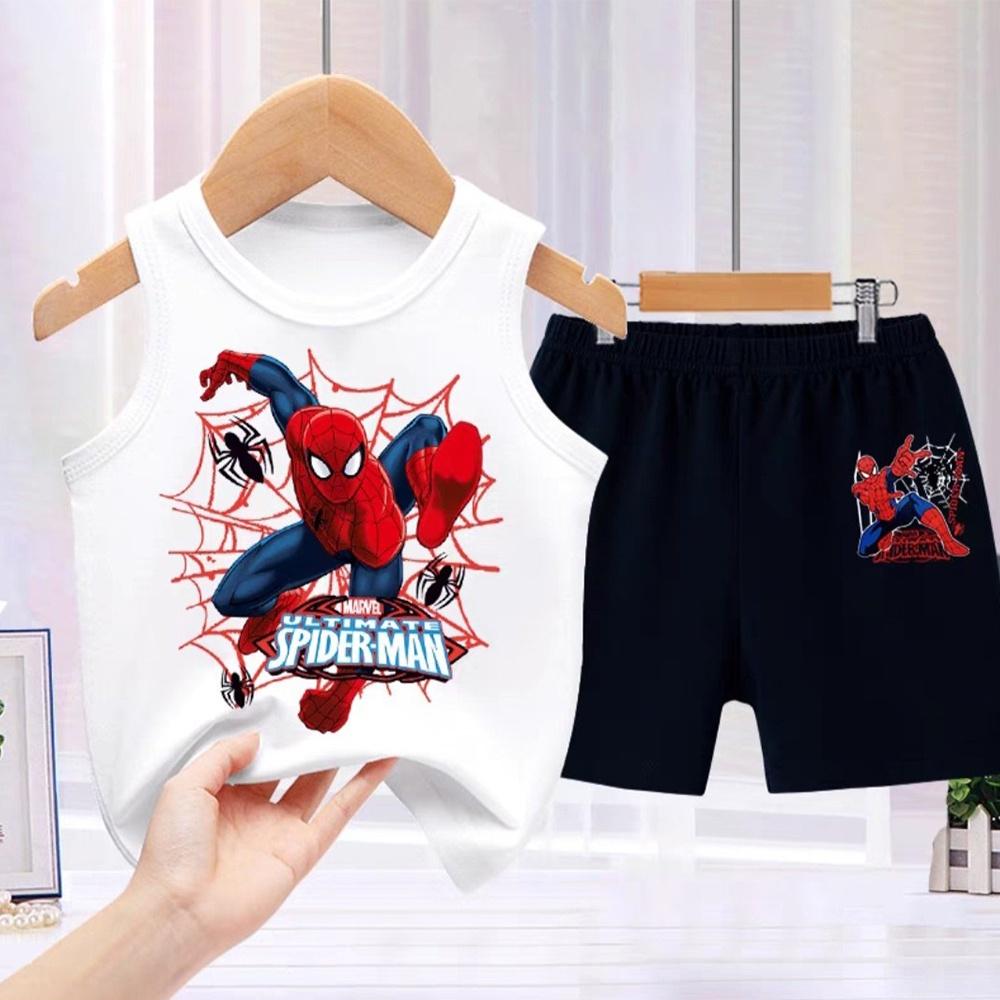 Bộ thời trang đùi cotton cho bé trai bé gái ba lỗ spider man