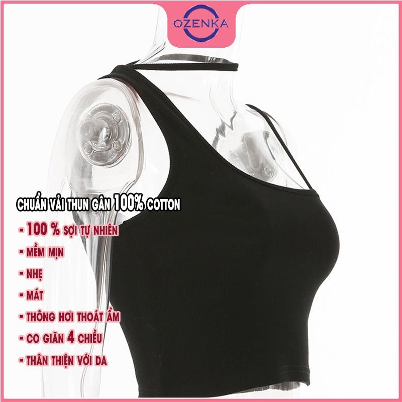 Áo 2 dây croptop nữ, áo thun sát nách ôm body gợi cảm không tay nữ chất cotton cao cấp màu đen trắng dưới 50kg