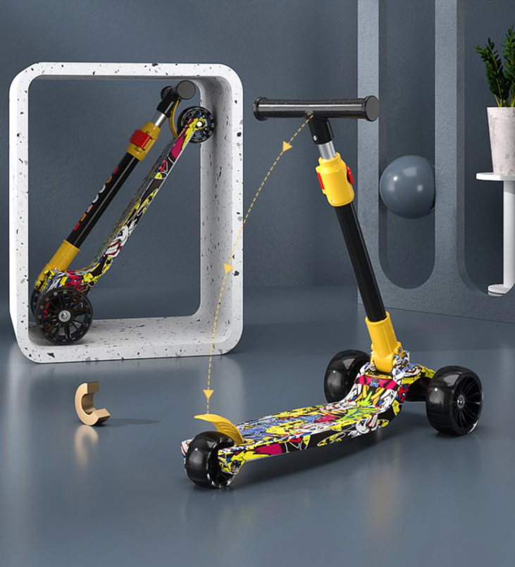 Xe Trượt Scooter 3 Bánh Phát Sáng Có Nhạc, Màu Sắc Graffiti Chịu Tải 80kg Cho Trẻ Từ 3-7 Tuổi.