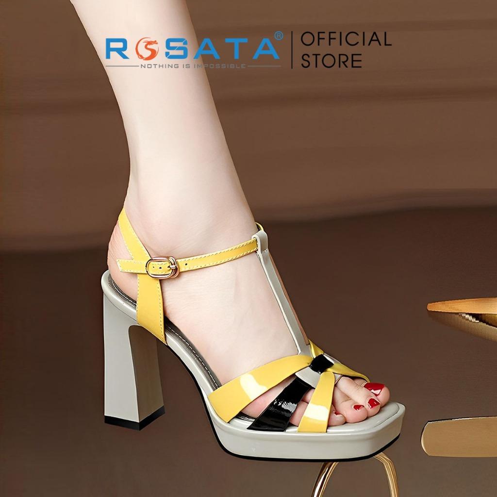 Giày sandal cao gót nữ đế vuông 8 phân mũi vuông quai cài mảnh ROSATA RO531