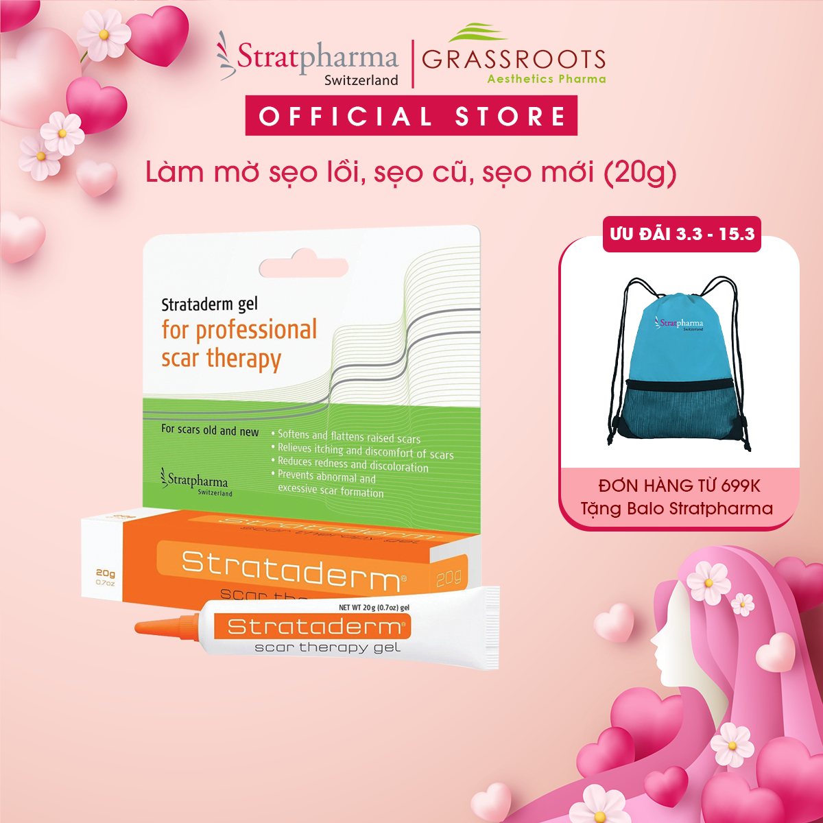 Gel Silicone ngăn ngừa sẹo xấu Strataderm 20g