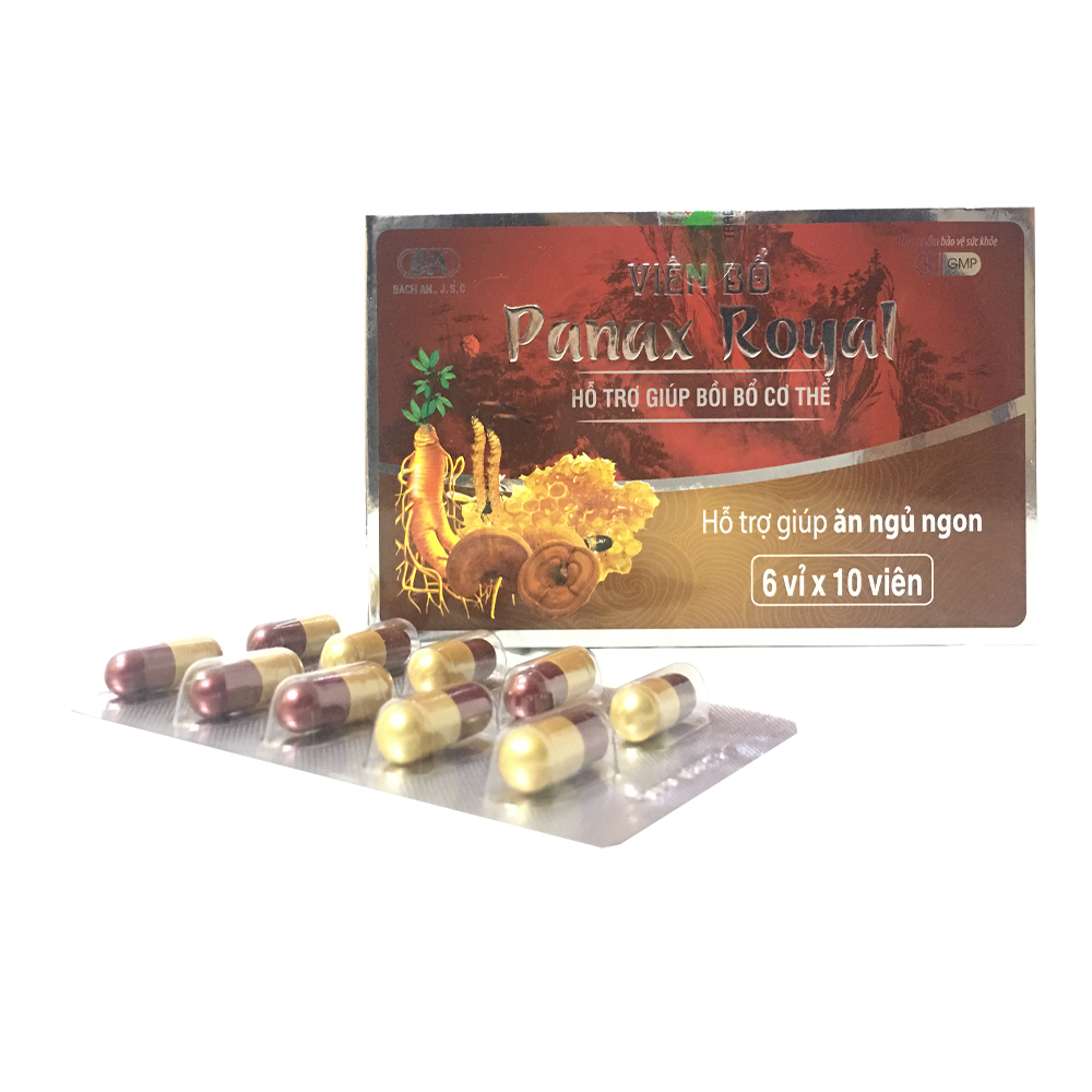 TPCN - Viên Bổ Panax Royal - Hộp 6 vỉ x 10 viên - Giúp bồi bổ cơ thể, tăng cường sức đề kháng, tăng cường hấp thu và chuyển hóa chất dinh dưỡng. Giúp ăn ngon, ngủ ngon.