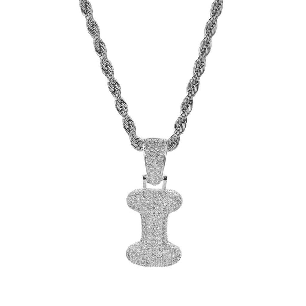 Punk Rock Zircon Letter 'I'  Pendant Cord Rope Necklace