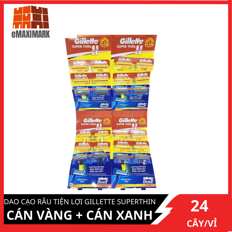 Dao cạo râu tiện lợi Gillette Superthin Cán vàng + cán xanh Vỉ 24 cây