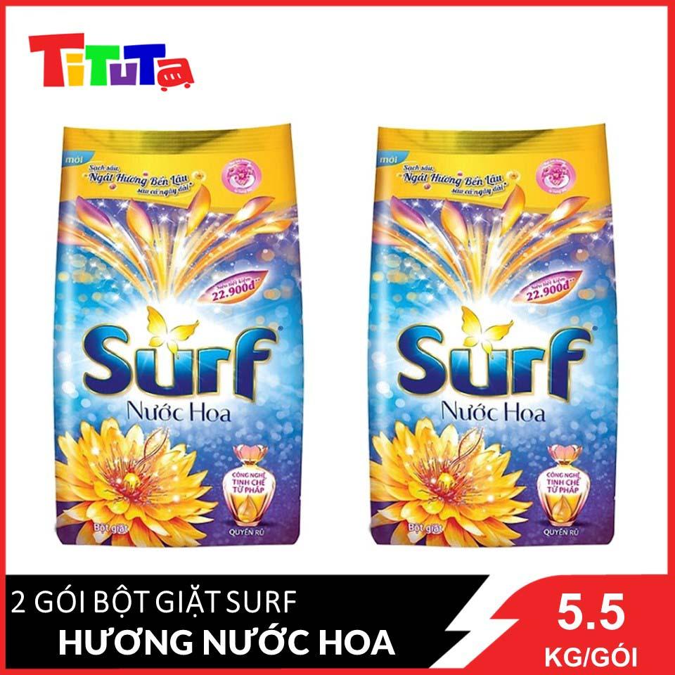 COMBO 2 túi bột giặt Surf Hương nước xả vải (Tím) Gói lớn 5.5kgX2