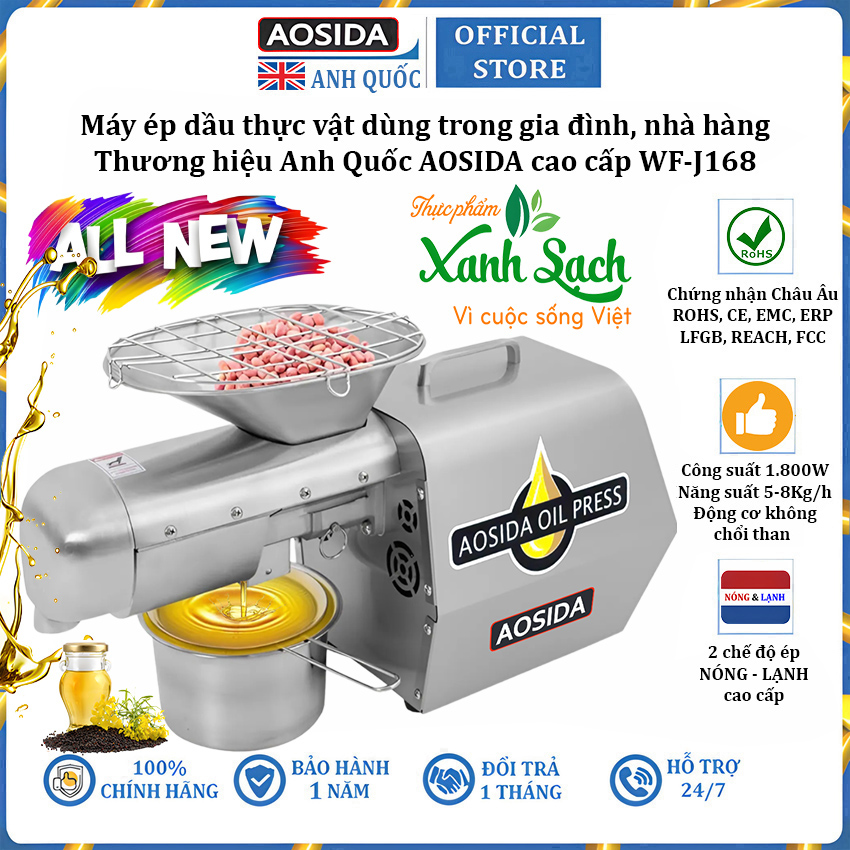Máy ép dầu thực vật Nóng và Lạnh dùng trong gia đình hoặc nhà hàng thương hiệu Anh Quốc AOSIDA WF-J168 - Hàng Chính Hãng