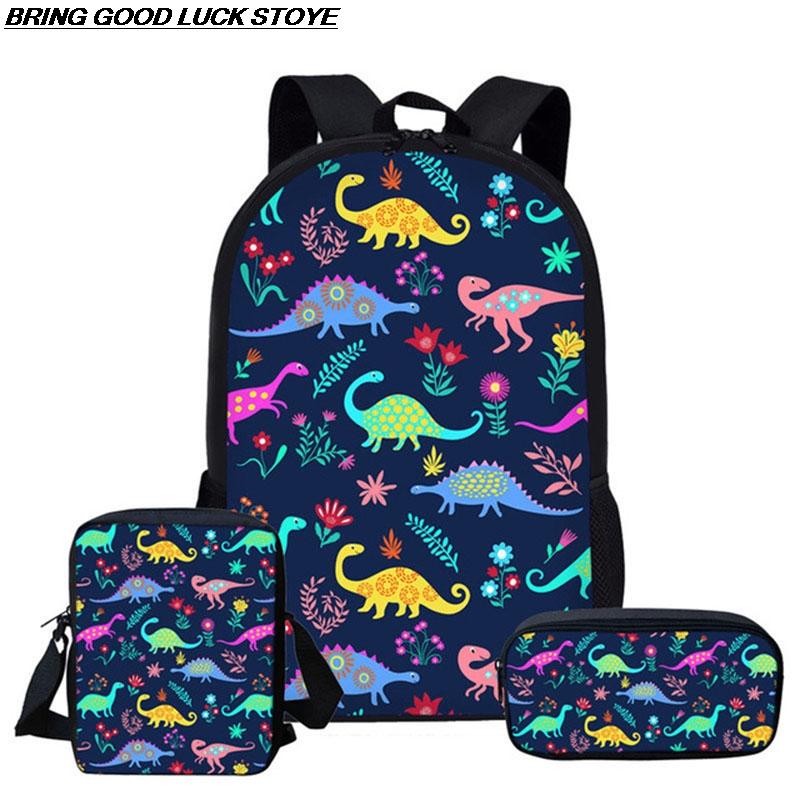 Mới Hoạt Hình Khủng Long Trường Túi Cho Bé Gái Bé Trai Trẻ Em Ba Lô 3 Cái/bộ Trẻ Em Túi Sách Schoolbags Chỉnh Hình Học Sinh Ba Lô - one