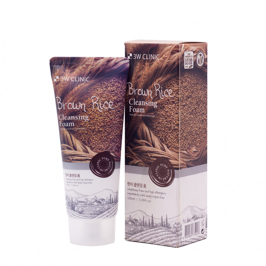Sữa rửa mặt chiết xuất từ gạo Hàn Quốc cao cấp cho da nhạy cảm 3W Clinic Brown Rice Foam Cleansing  – Hàng chính hãng