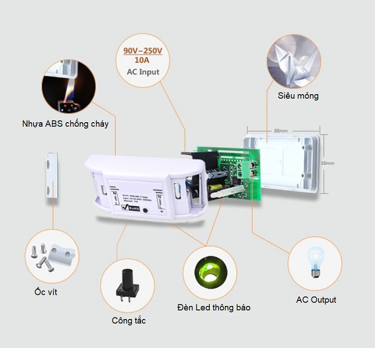 Công tắc ĐKTX Wifi 10A V2 TY-TDQ ( Bật tắt thiết bị điện ở nhà dù bạn ở bất kì đâu )