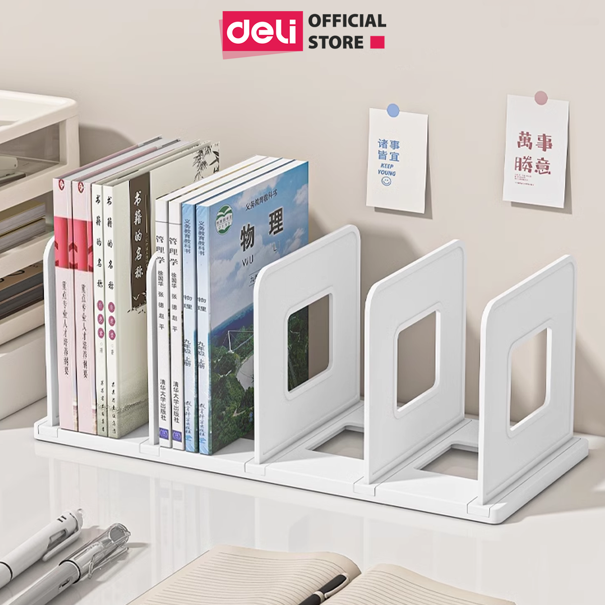Giá Đựng Sách Để Bàn Deli - Kệ Chia 4 Ngăn Văn Phòng Học Sinh Sinh Viên - Chặn Sách Nhiều Ngăn Giúp Sắp Xếp Tài Liệu