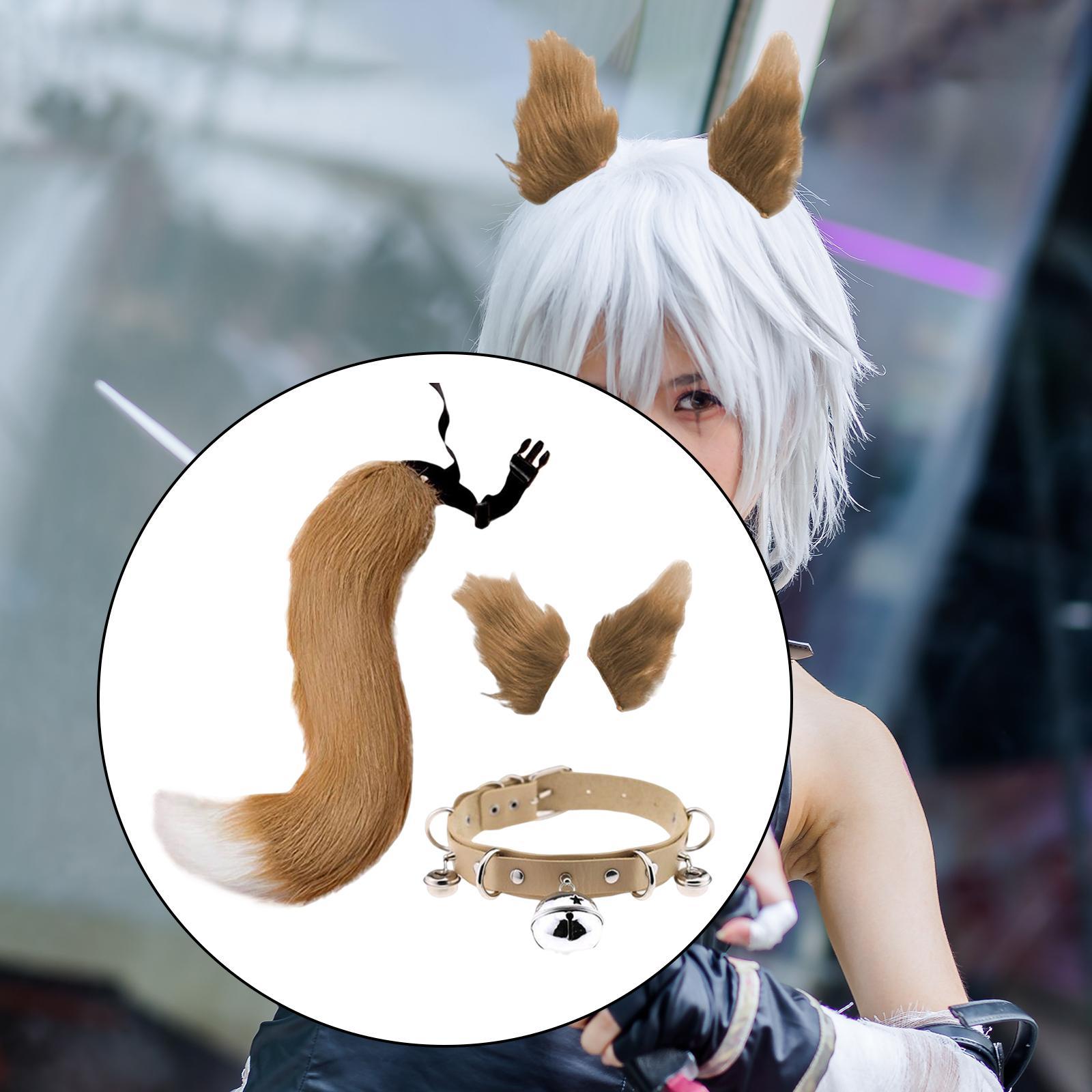 4Pcs Plush Fox Ears and Tail Set Faux Fur Long Tails Party Costume Kits