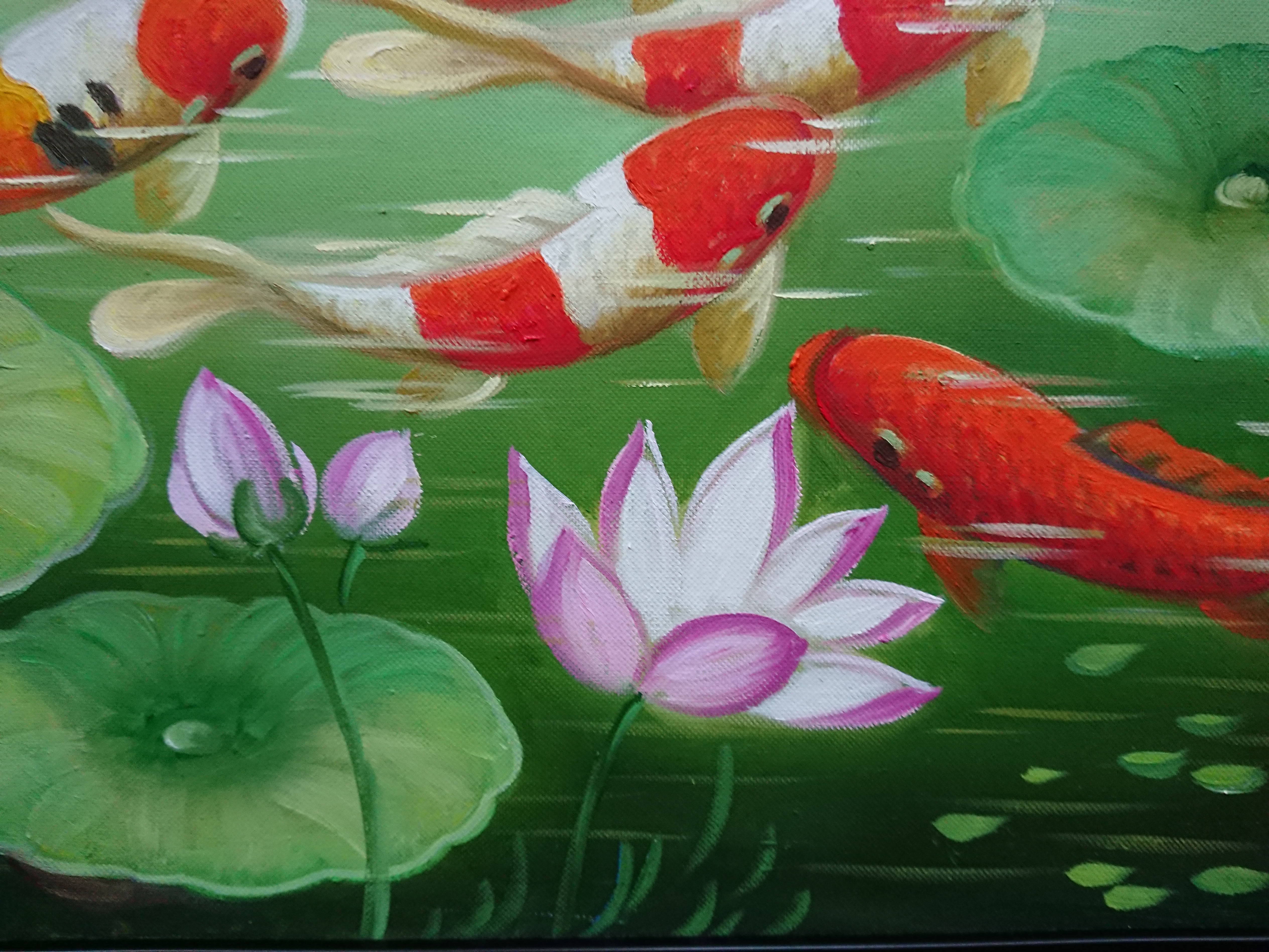 Tranh Sơn Dầu Vẽ Tay - Bầy Cá Chép 40x50cm