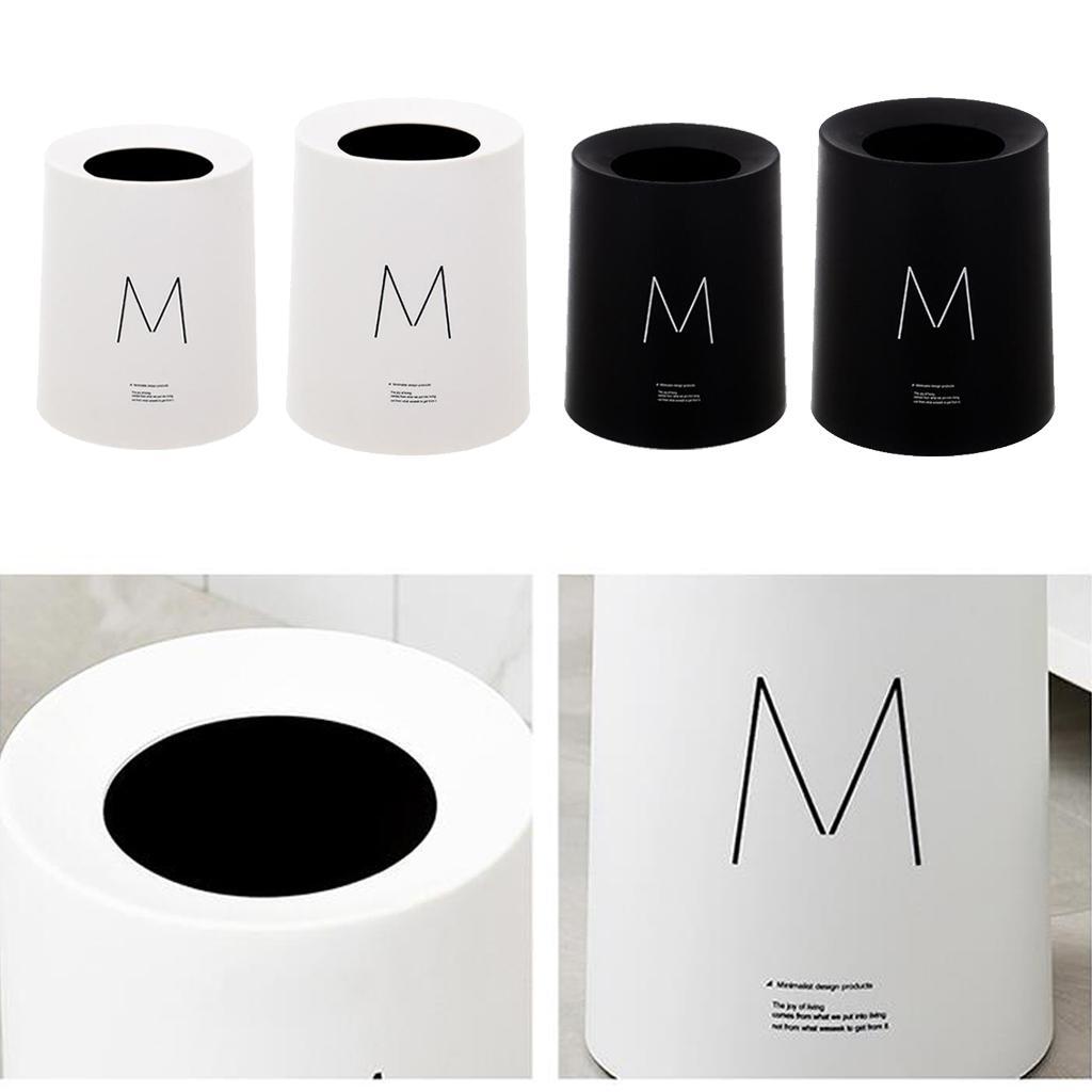 Round Trash Can Wastebasket Garbage Container Bin Bathrooms Rooms white 8L