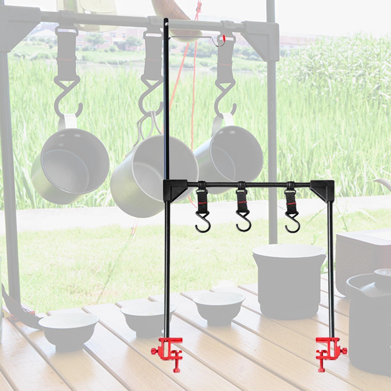 2 Set Camping Picnic Lantern Pole Hanging Rack Tent Hanger Stick Black