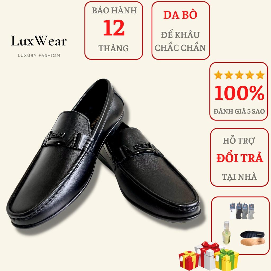 Giày lười nam da bò cao cấp đế khâu LuxWear màu đen có quà tặng kèm tất lười hoặc lót giày cao cấp - GSP