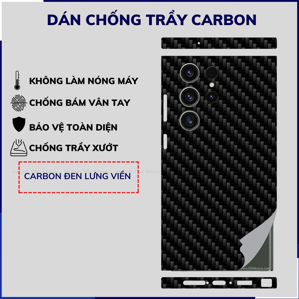 Miếng dán s23 ultra carbon trong và đen chống trầy xướt chống bám vân tay phụ kiện huỳnh tân store