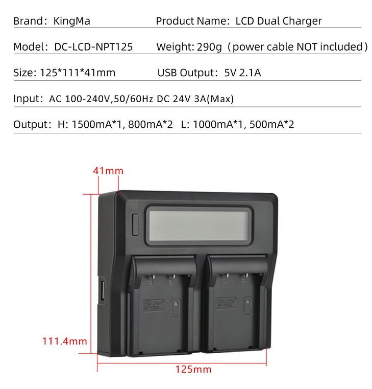 Bộ 2 pin 1 sạc Kingma cho Fujifilm NP-T125, Hàng chính hãng