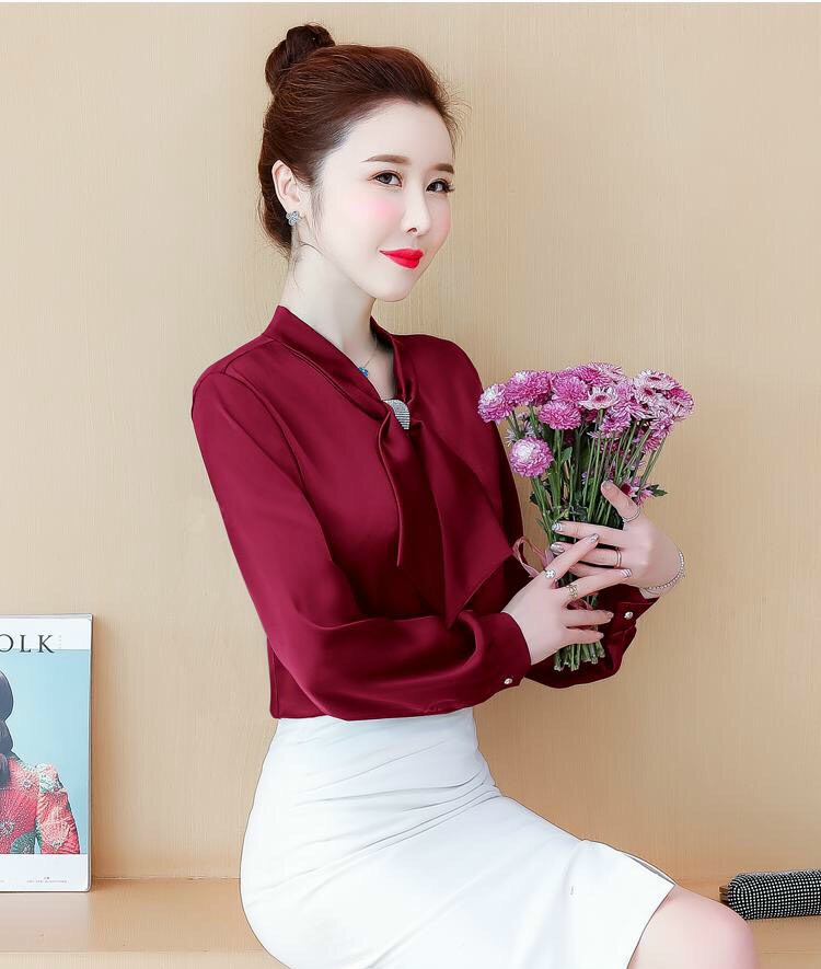 Áo Sơ Mi Phi Lụa Sang Trọng Kiểu Nơ Đính Kim Sa TP15