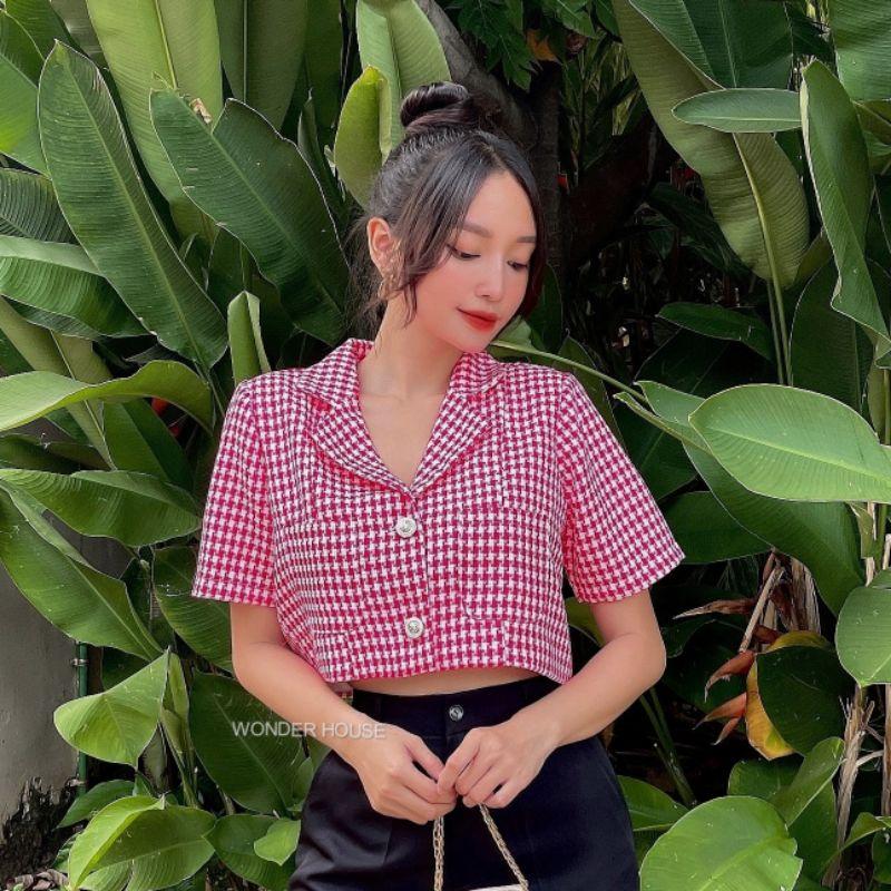 Áo sơ mi Wonderhouse cổ Vest tay ngắn croptop vải 2 lớp đi làm, dạo phố sang chảnh, nữ tính - Lita shirt