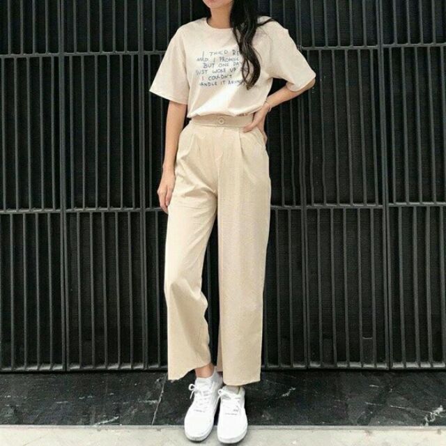 Quần culottes cúc khóa chun lưng chất đũi siêu mát kiểu nhật