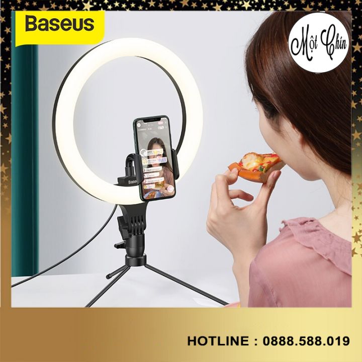 Đèn Baseus Dimmable LED Selfie Ring Light &amp; Tripod USB Selfie Light Ring Lamp Big Photography Ringlight &amp; Stand for Cell - Hàng Chính Hãng