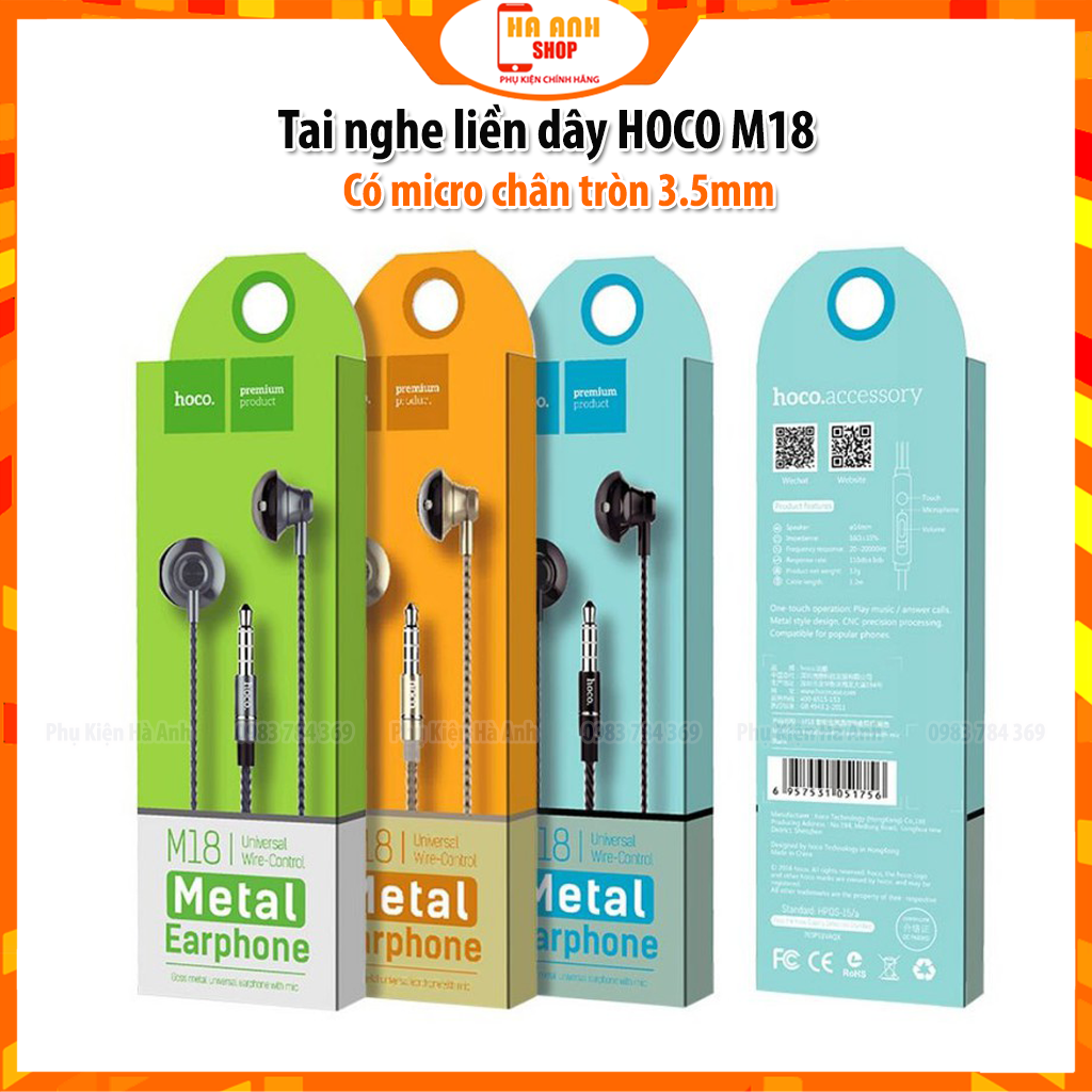 Tai nghe liền dây M18 có Micro chân tròn 3.5mm - Hàng chính hãng