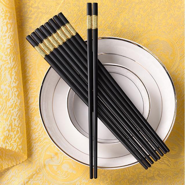 Set 10 Đôi Đũa Mạ Vàng Hợp Kim Cao Cấp Ăn Cơm Gia Đình Sạch Sẽ Lịch Sự