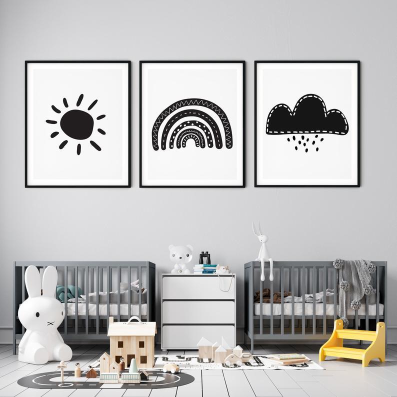 Tranh trang trí phòng bé hiện đại khung gỗ - TONE đen trắng - Xingdecor