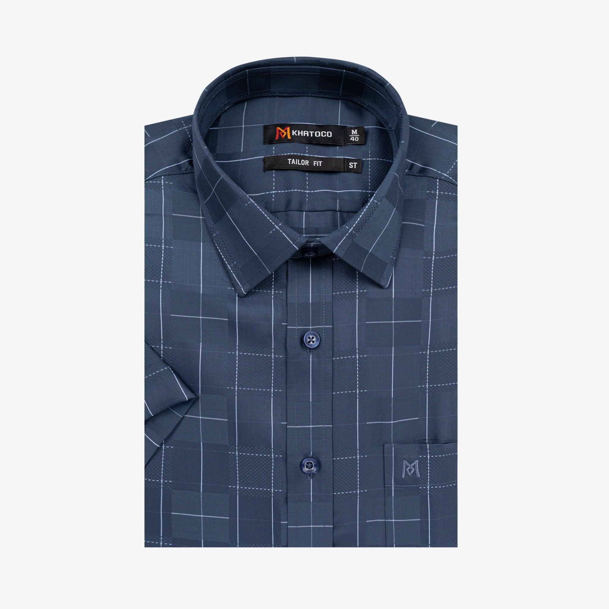 Áo sơ mi nam KHATOCO Tailor Fit ngắn tay A1MN538T2-CNCR761-2704-N