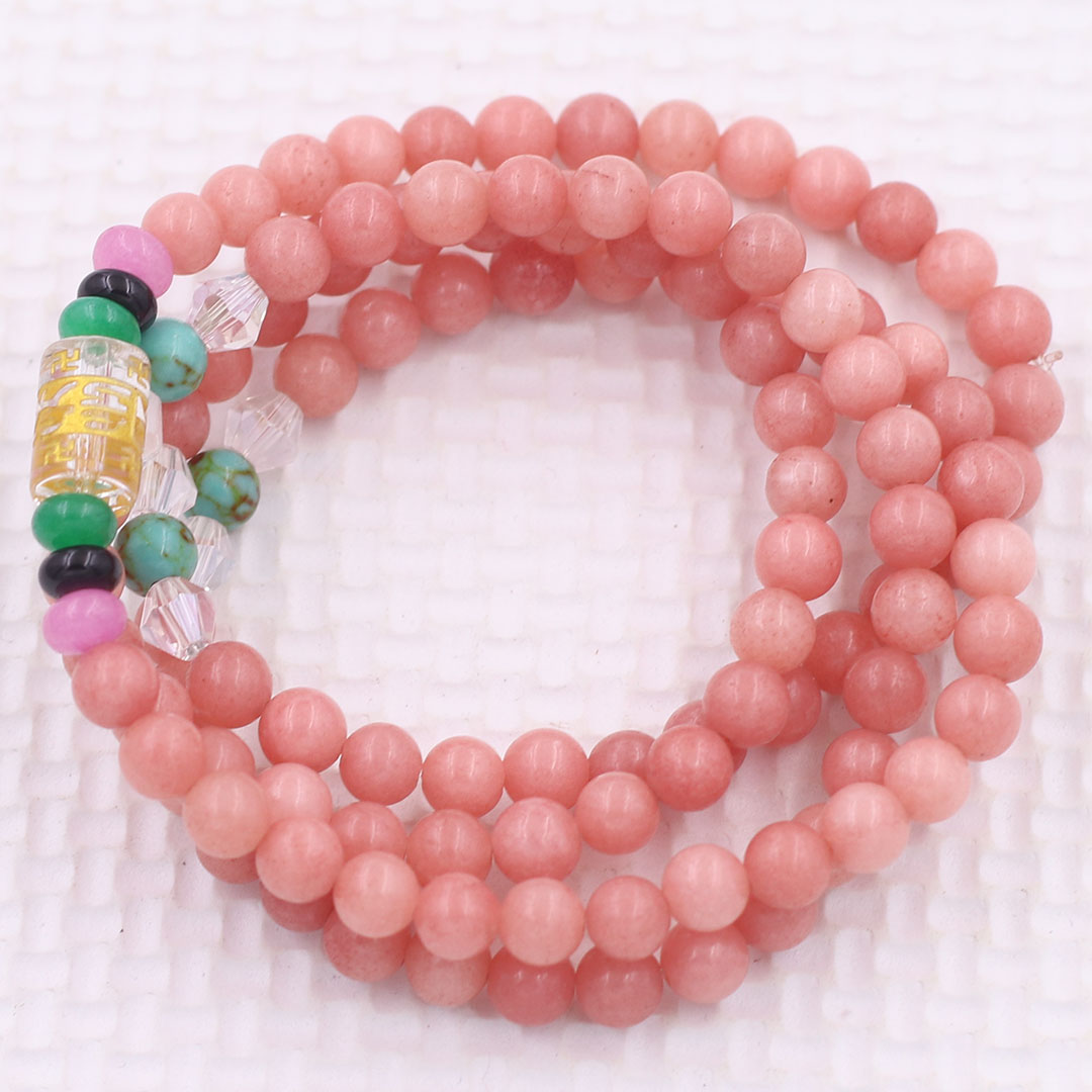 Bộ Vòng Chuỗi, Tràng Hạt 108 Hạt 6 Ly Đá Thạch Anh Hồng Đào Charm Lục Tự Chân Ngôn - Tràng Chuỗi Niệm Phật - An Yên - Thịnh Vượng - May Mắn - Tài Lộc