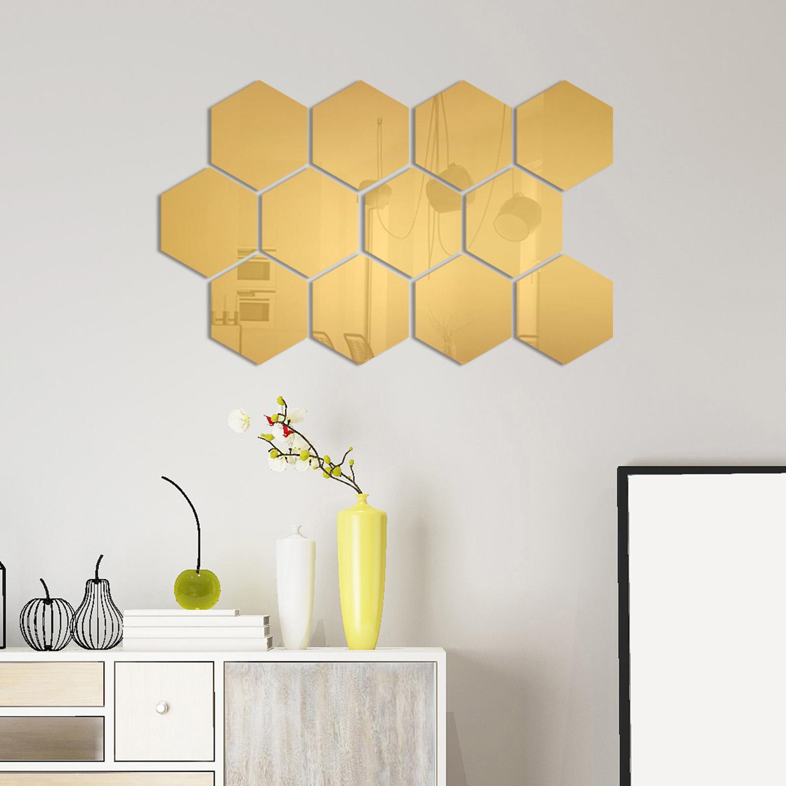 12 tấm gương đề can dán tường, hình lục giác, có thể tháo rời, trang trí nhà cửa, phòng ngủ