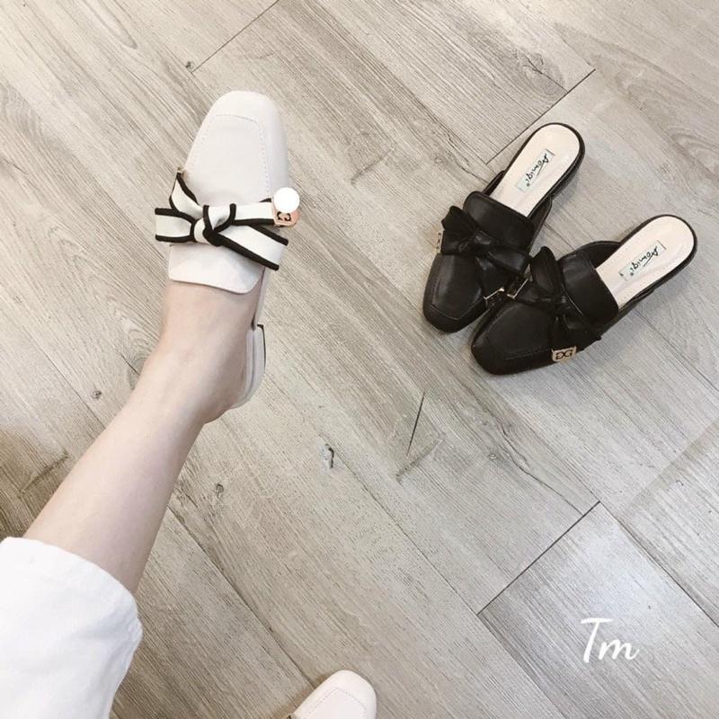 Giày sục nơ khuy D G mũi vuông - 2P