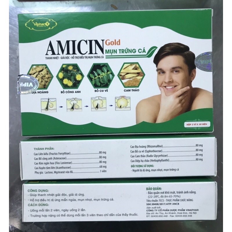 Amicin Mụn Trứng Cá - Hộp 30 Viên - người bị dị ứng , mụn nhọt , trứng cá