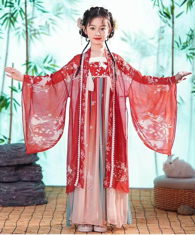 SHUANGYAN Cô gái Hán phục mùa xuân mùa hè Trung Quốc váy ngắn trẻ em Đường trang cô gái siêu tiên cổ trang phục mùa thu