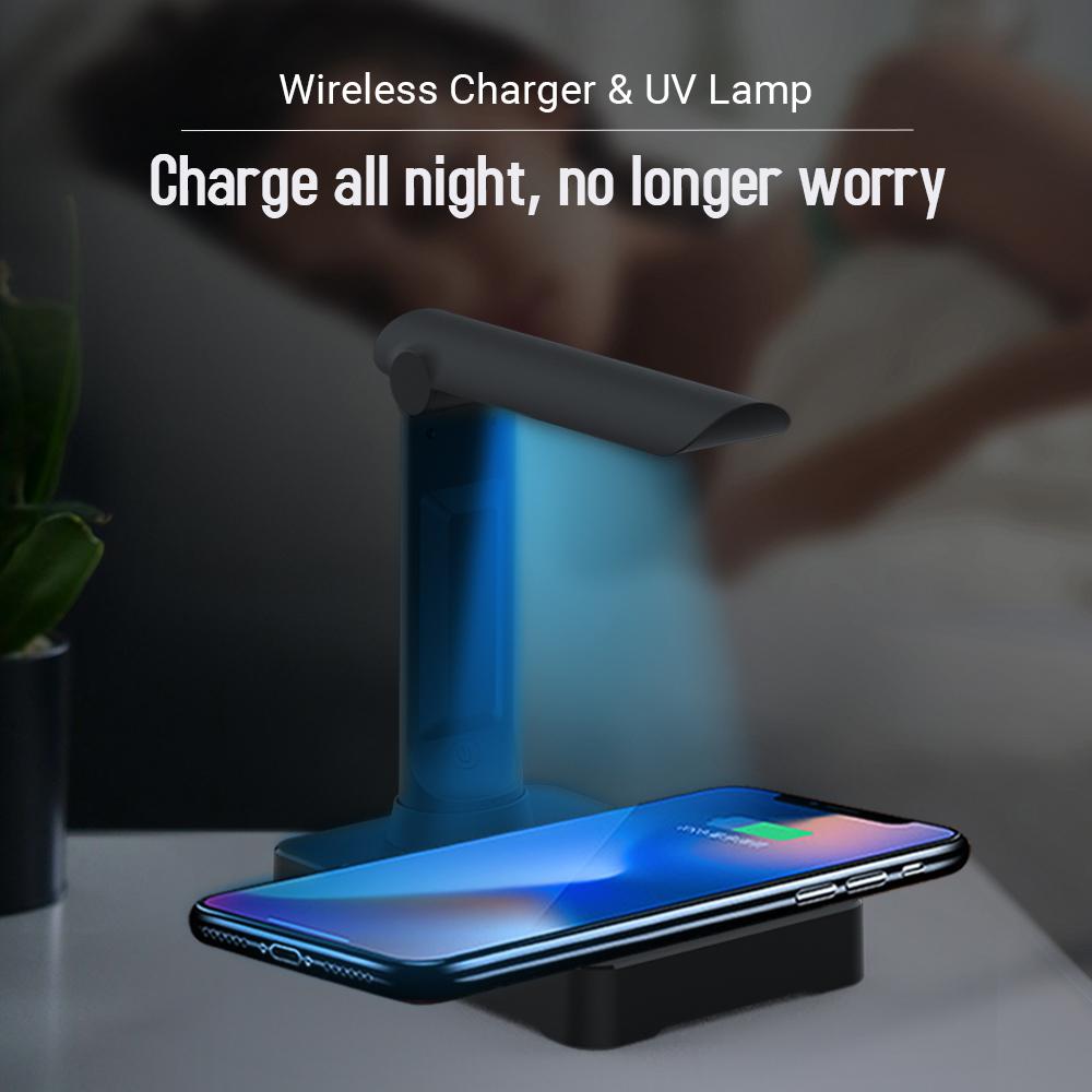 Đèn UV 2 trong 1 và đế sạc điện thoại không dây.