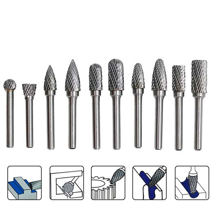 Bộ 10 Mũi Khắc, Mài Làm Lũa Vonfram Trục 6mm