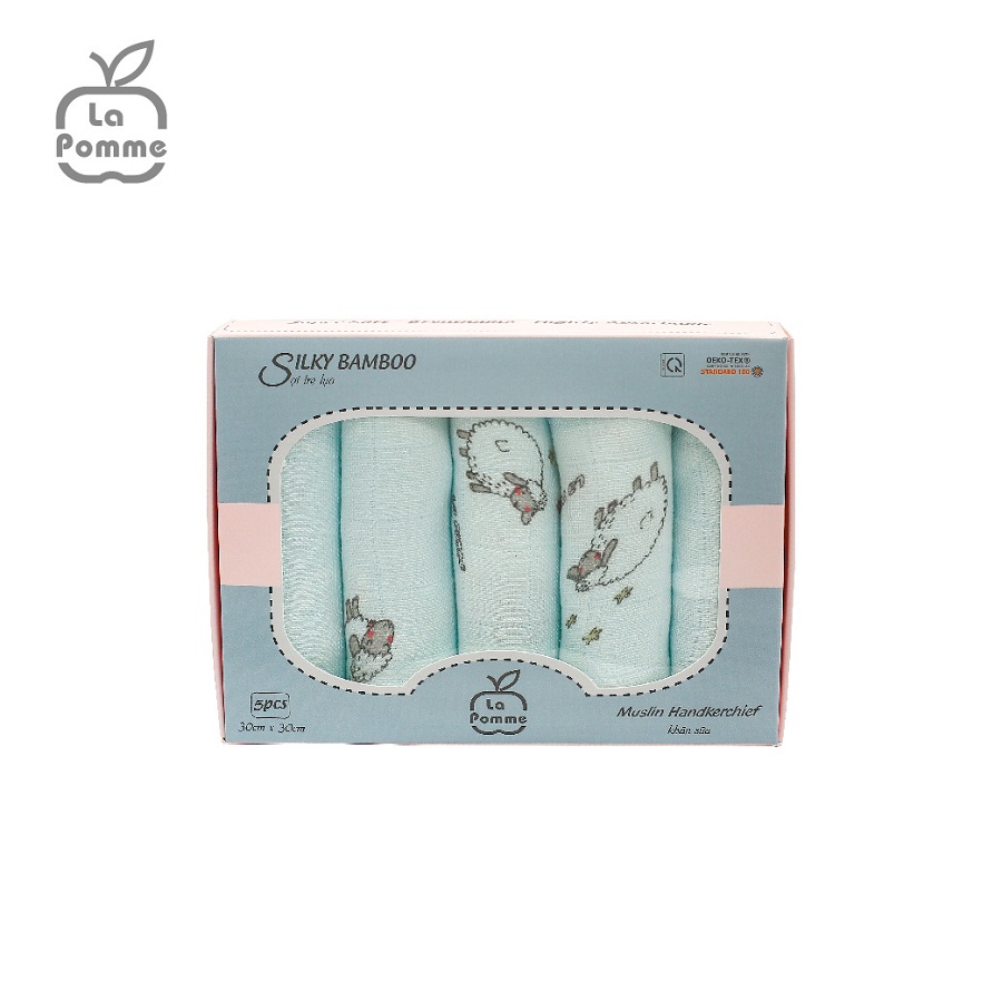 K001 Set 5 Khăn sữa sợi tre lụa La Pomme - 30x30cm Blue Sheep