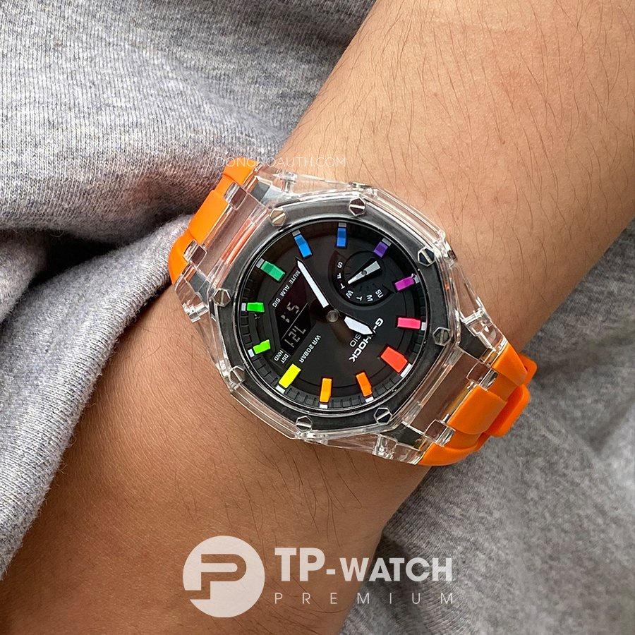 Đồng Hồ Nam Dây Nhựa Casio G-Shock GA-2100SKE-7A AP Custom Skeleton Orange x Rainbow Royal Oak