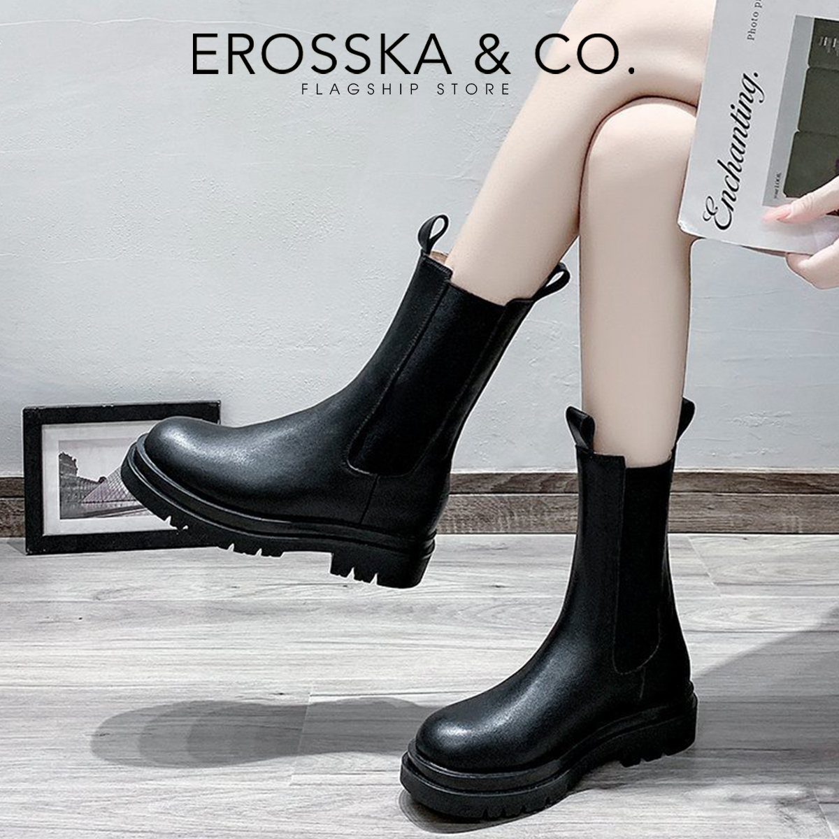 Erosska - Giày boot nữ martin đế dày cổ cao phong cách năng động - GB011