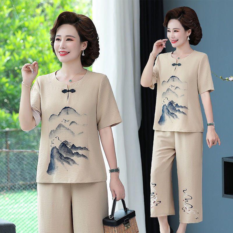 Đồ bộ nữ trung niên, bộ mặc nhà chất liệu đũi siêu mát