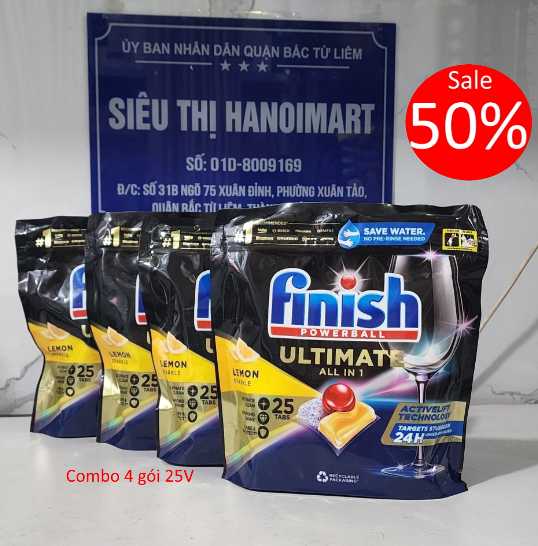 Viên rửa bát Finish Quantum Ultimate 100 tabs loại cao cấp nhất 14 in 1 dùng cho máy rửa bát