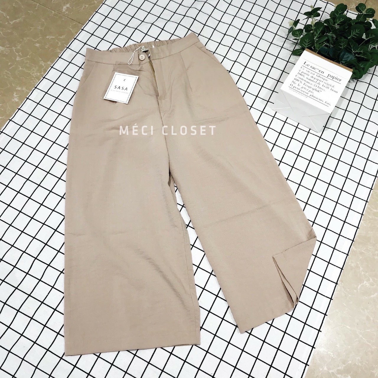 quần culottes ống rộng dáng lỡ cúc khóa chun lưng chất đũi siêu xinh