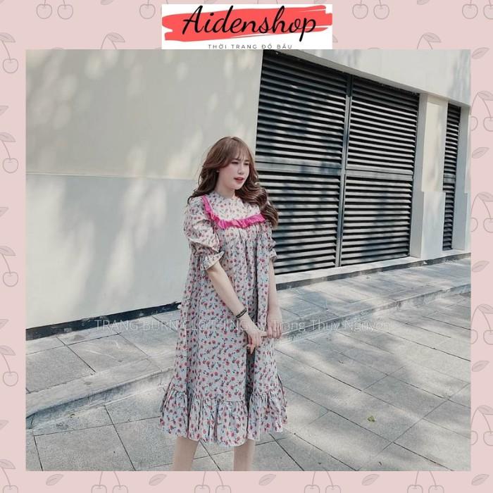 Đầm hoa nhí vintage váy bầu dáng suông thời trang chất lụa hàn đẹp freesize từ 45-70kg #vaybau maternity dress