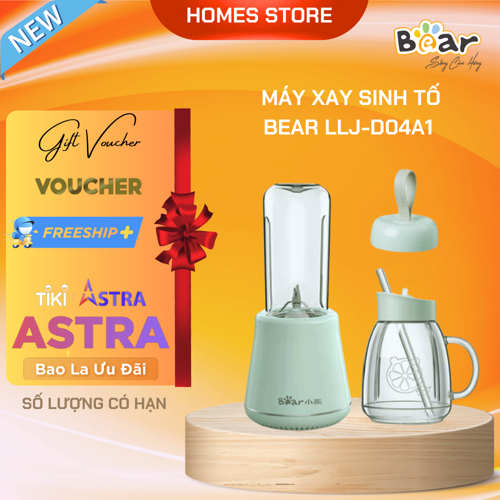 Máy Xay Sinh Tố Cầm Tay BEAR LLJ – D04A1, Kèm 2 Cốc Xay Dung Tích 400 ML, Công Suất 200 W - Hàng Chính Hãng