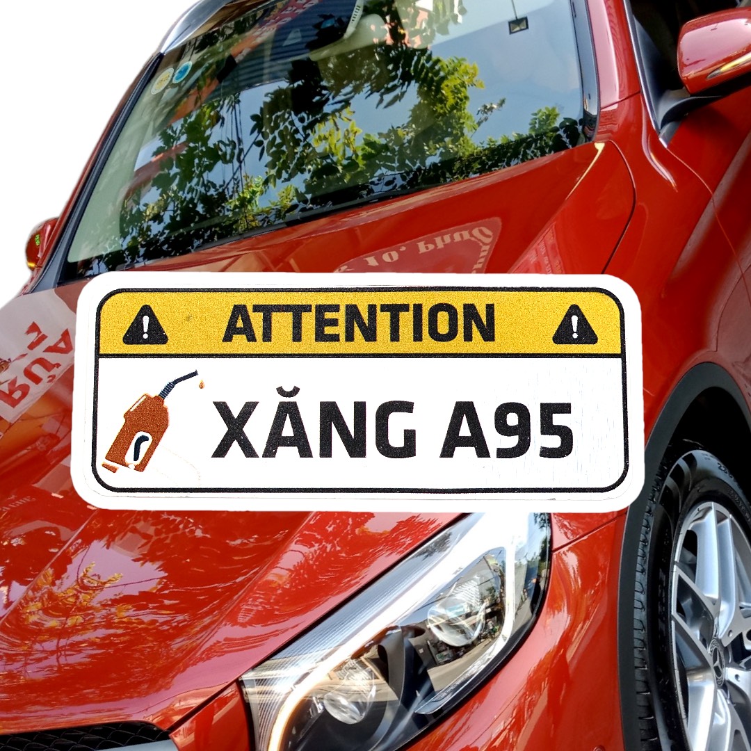 Sticker decal tem nhôm dán cảnh báo đổ xăng A95, dầu Diesel cho xe ô tô