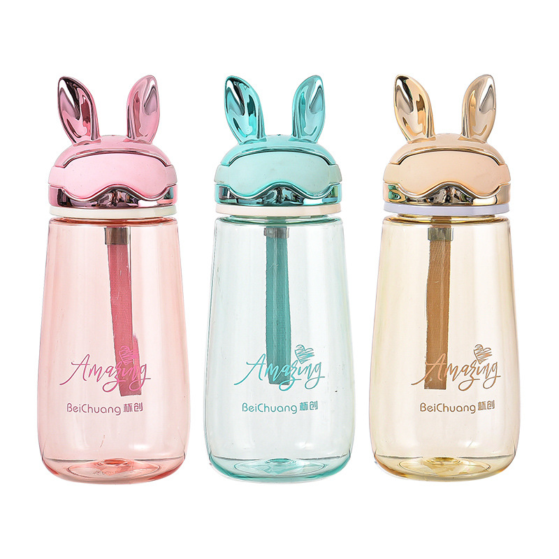 Bình Nước Thủy Tinh 340ML Hình Tai Thỏ Dễ Thương