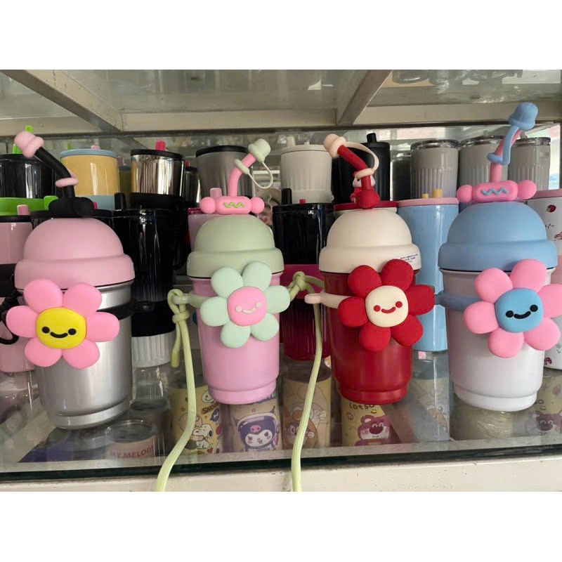 Bình Giữ Nhiệt Hoa Dễ Thương 700ML Inox 316 Cao Cấp – Kèm Ống Hút, Dây Đeo, Sticker &amp; Cọ Vệ Sinh - HÀNG CHÍNH HÃNG MINIIN