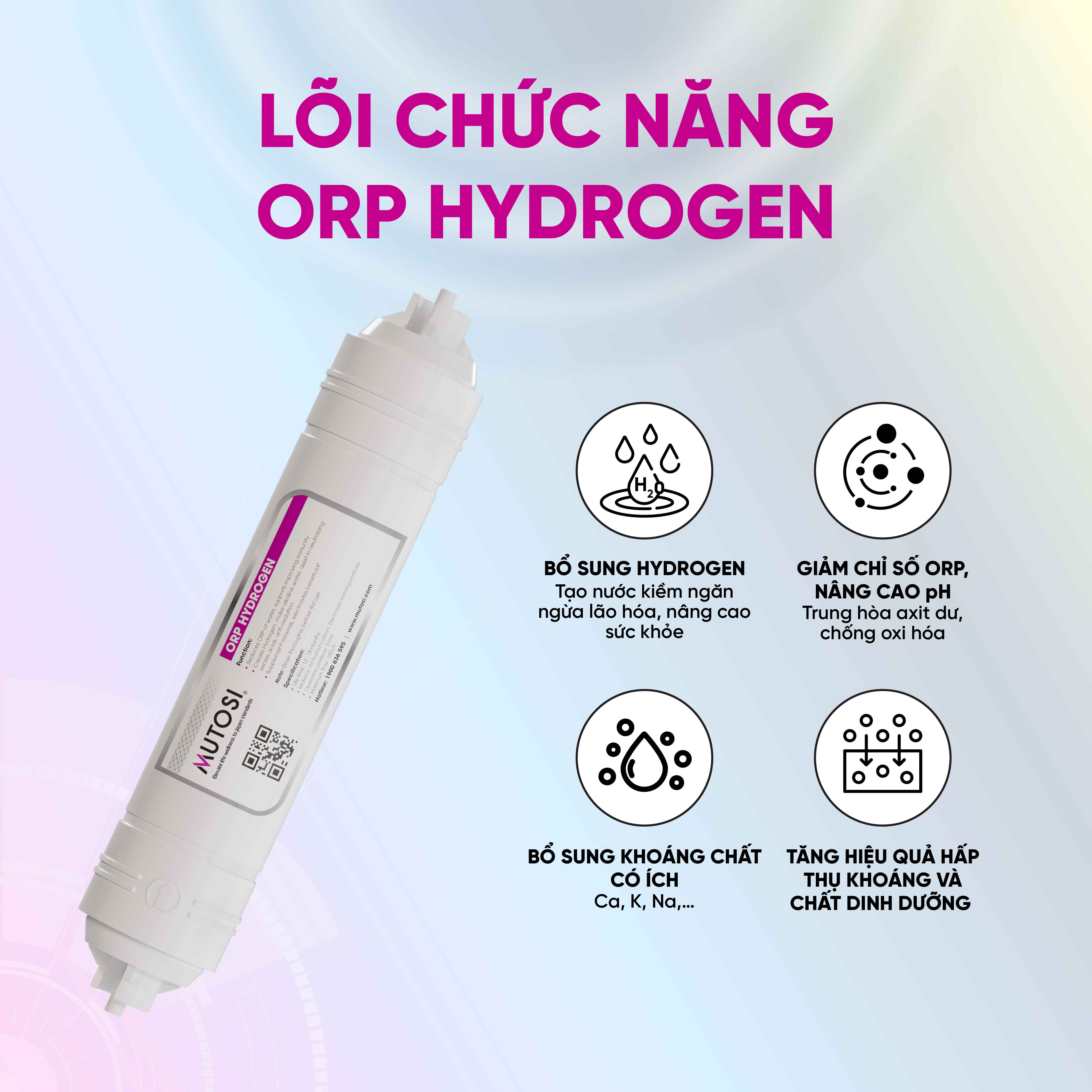 Combo 4 lõi chức năng Mutosi TKNO - Lõi T33/GAC, Khoáng đá, ORP Hydrogen, Nano bạc - Hàng chính hãng Mutosi