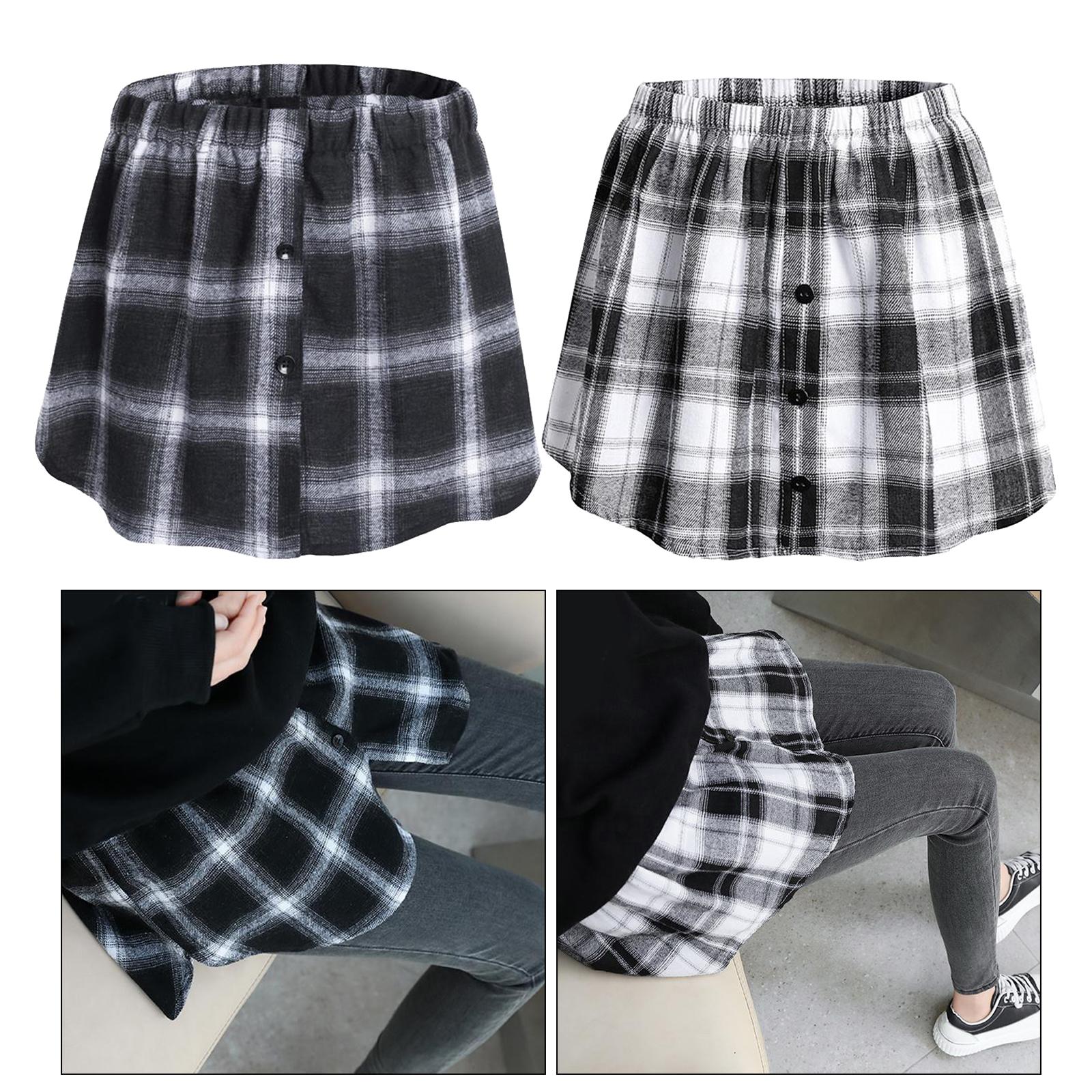 Plaid Fake Skirt Irregular Elastic False Shirt Short Skirt Half-body Female Women Girls Half Slip Short A-Line Sweater Decorative Hem